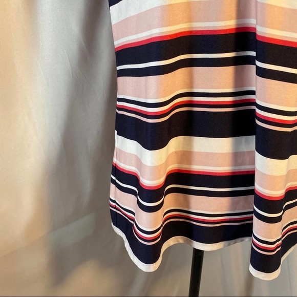 Roz & Ali Woman's Scooped Neck Half Zip Shirt Sleeve Striped Blouse Sz M - Picture 5 of 9